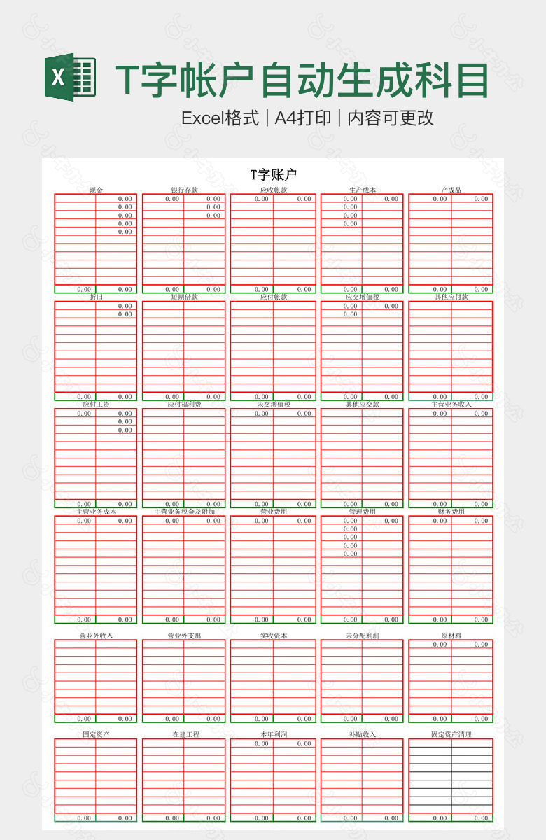 T字帐户自动生成科目表