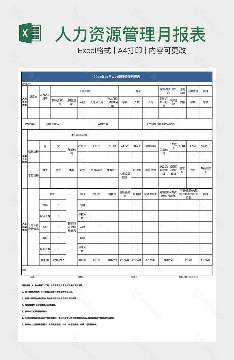 人力资源管理月报表