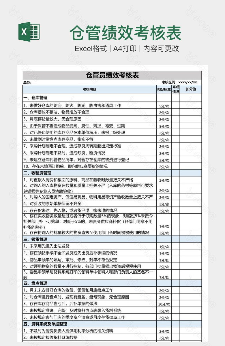 仓管绩效考核表