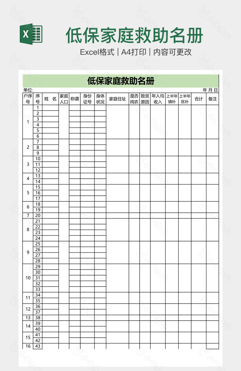 低保家庭救助名册