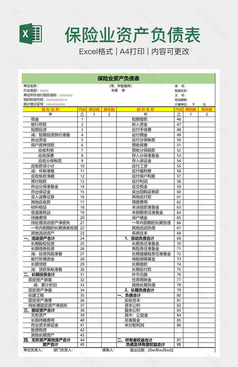 保险业资产负债表