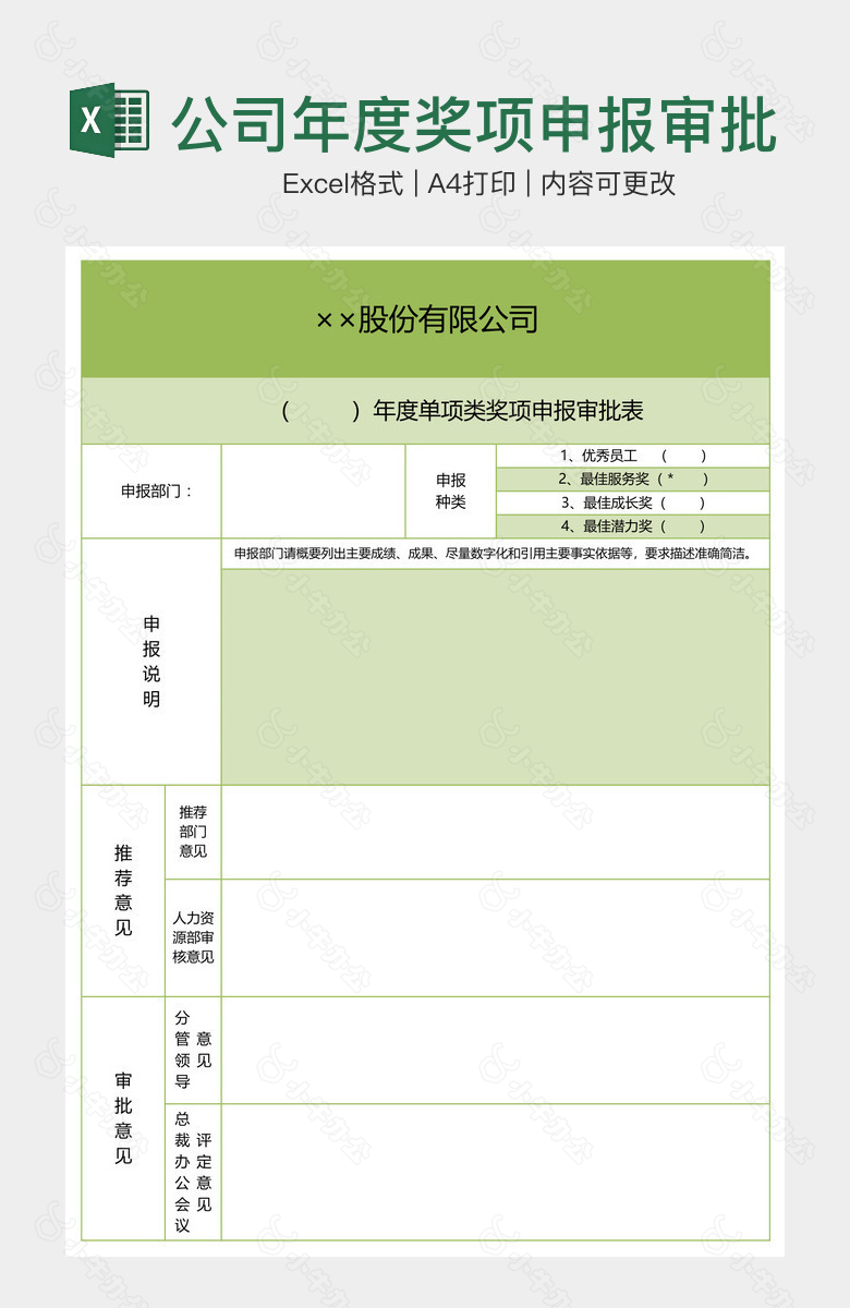 公司年度奖项申报审批表