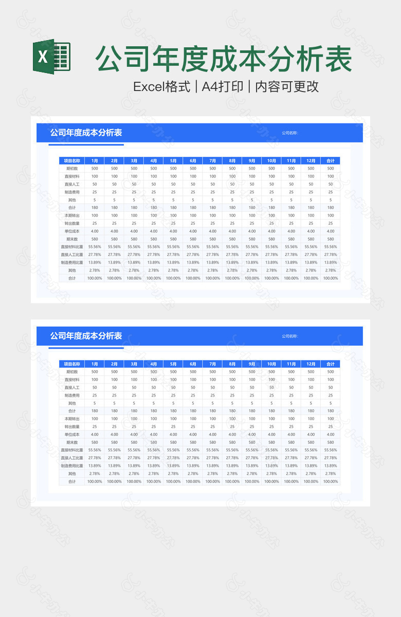 公司年度成本分析表