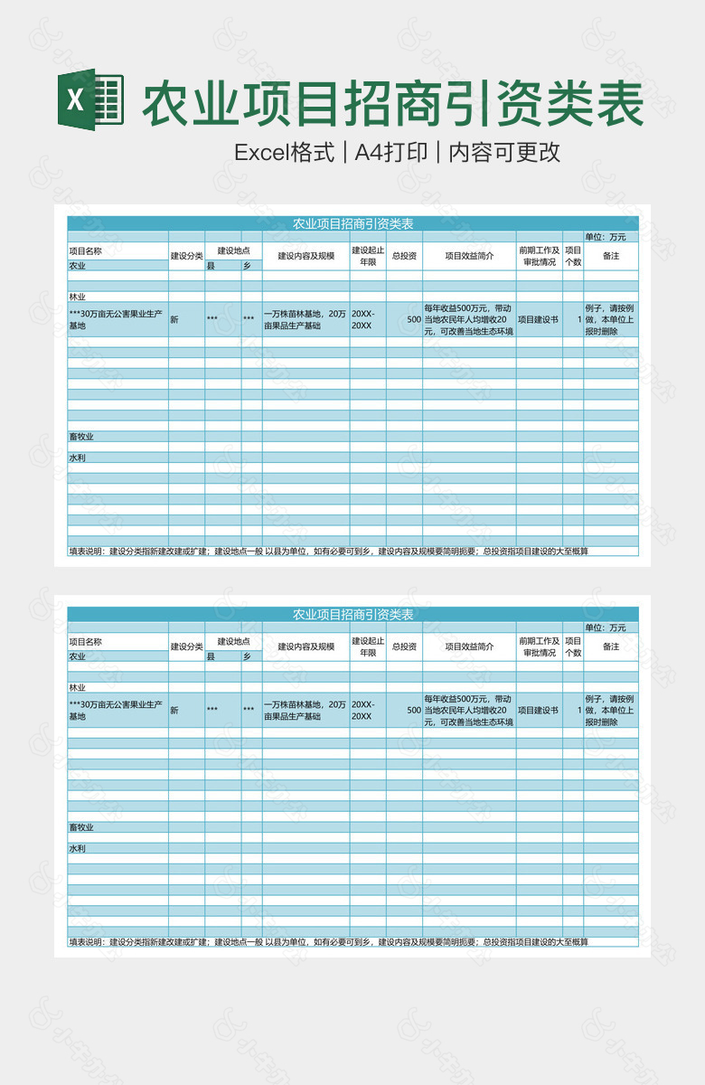 农业项目招商引资类表