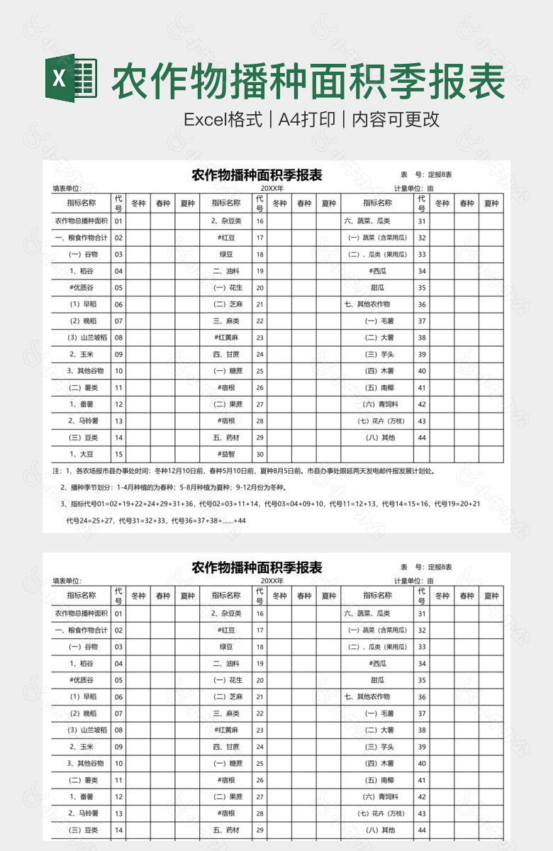 农作物播种面积季报表