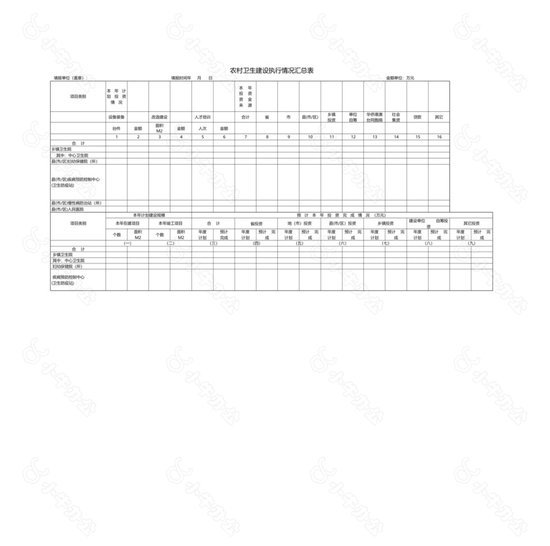 农村卫生建设执行情况汇总表no.2