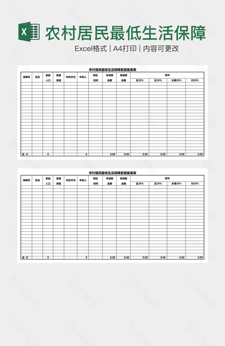 农村居民最低生活保障家庭备案表