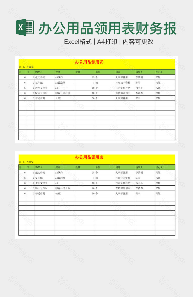 办公用品领用表财务报表