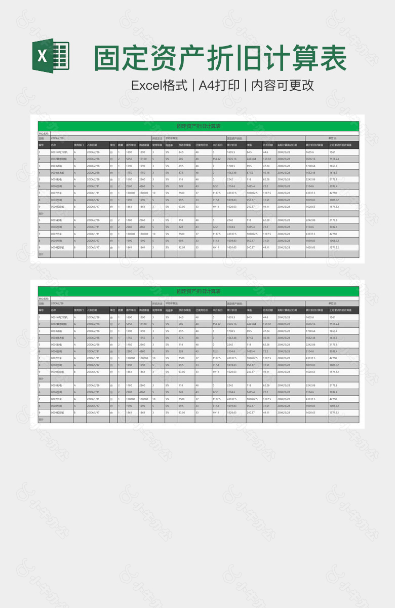 固定资产折旧计算表