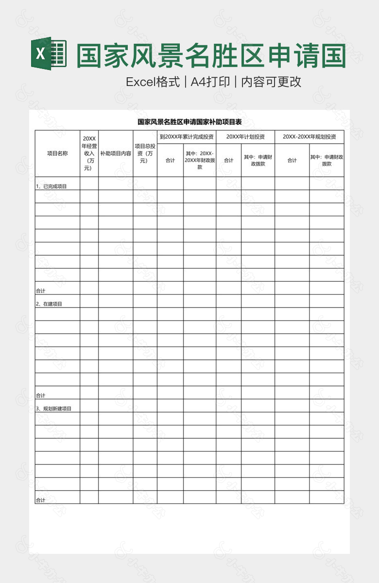 国家风景名胜区申请国家补助项目表