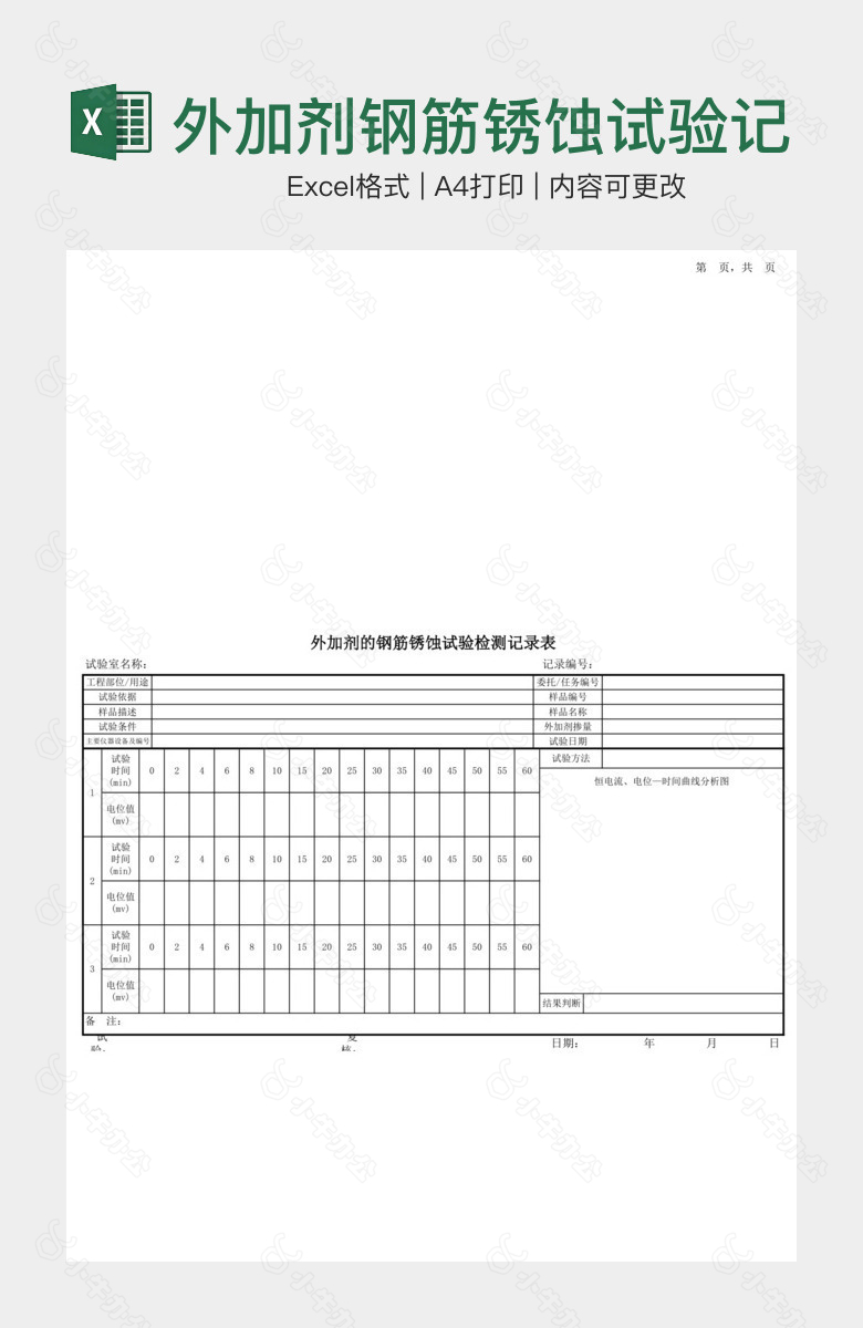 外加剂钢筋锈蚀试验记录表