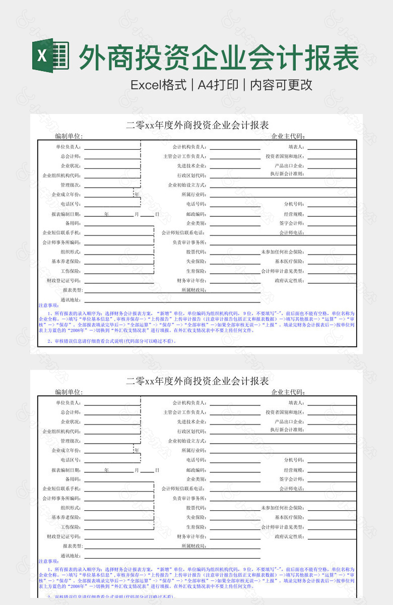 外商投资企业会计报表