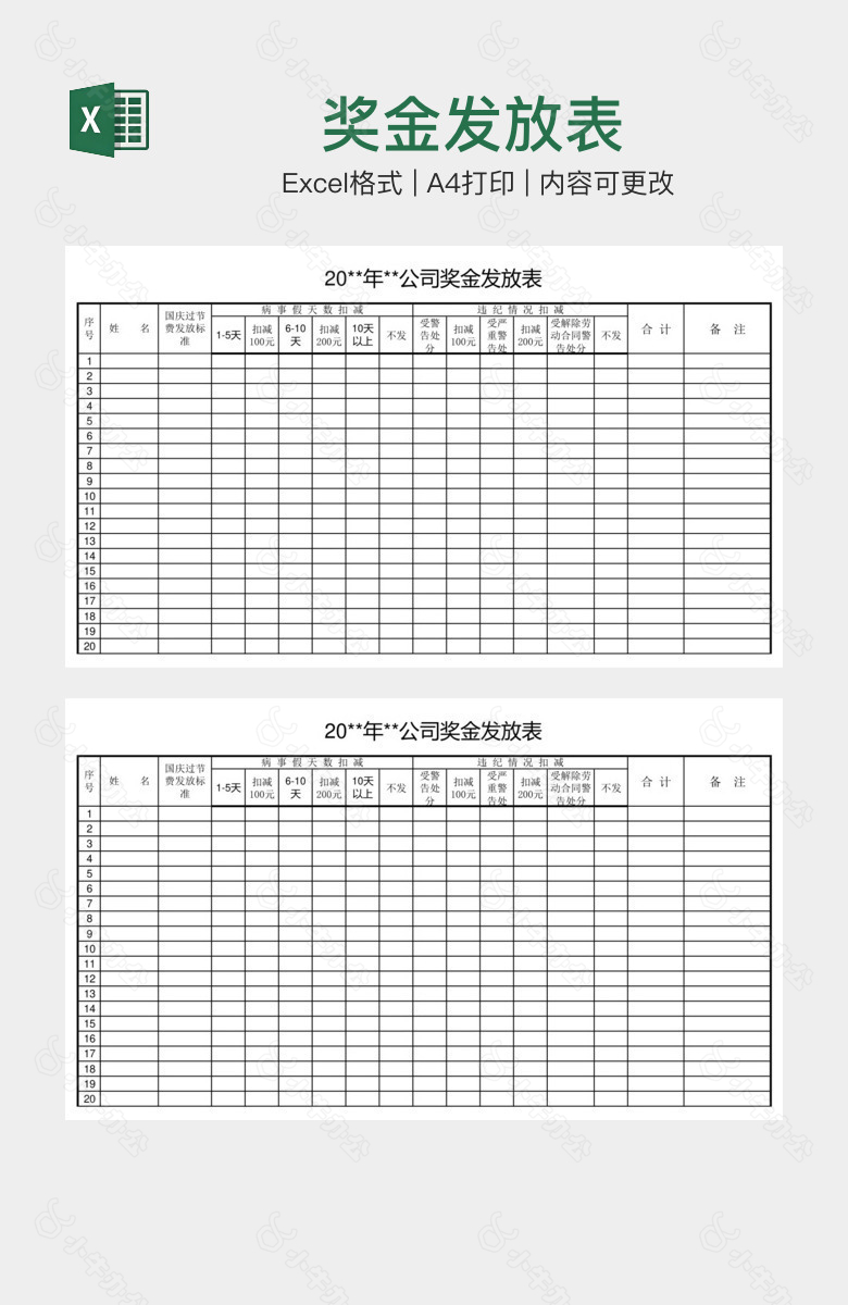 奖金发放表