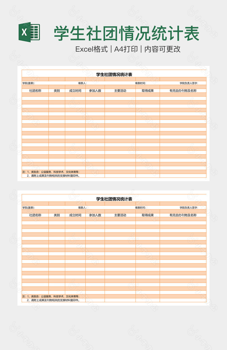 学生社团情况统计表