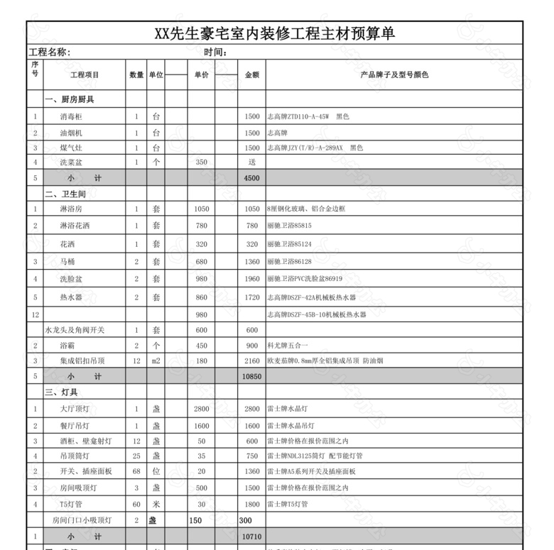 室内装修主材报价表no.2