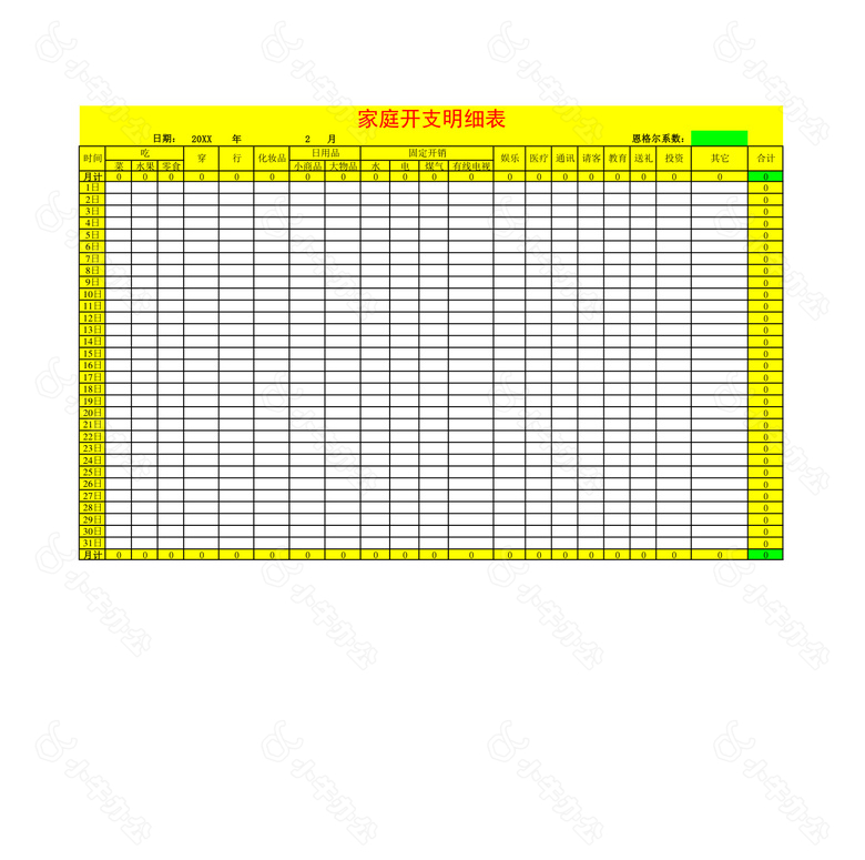 家庭开支明细表no.2
