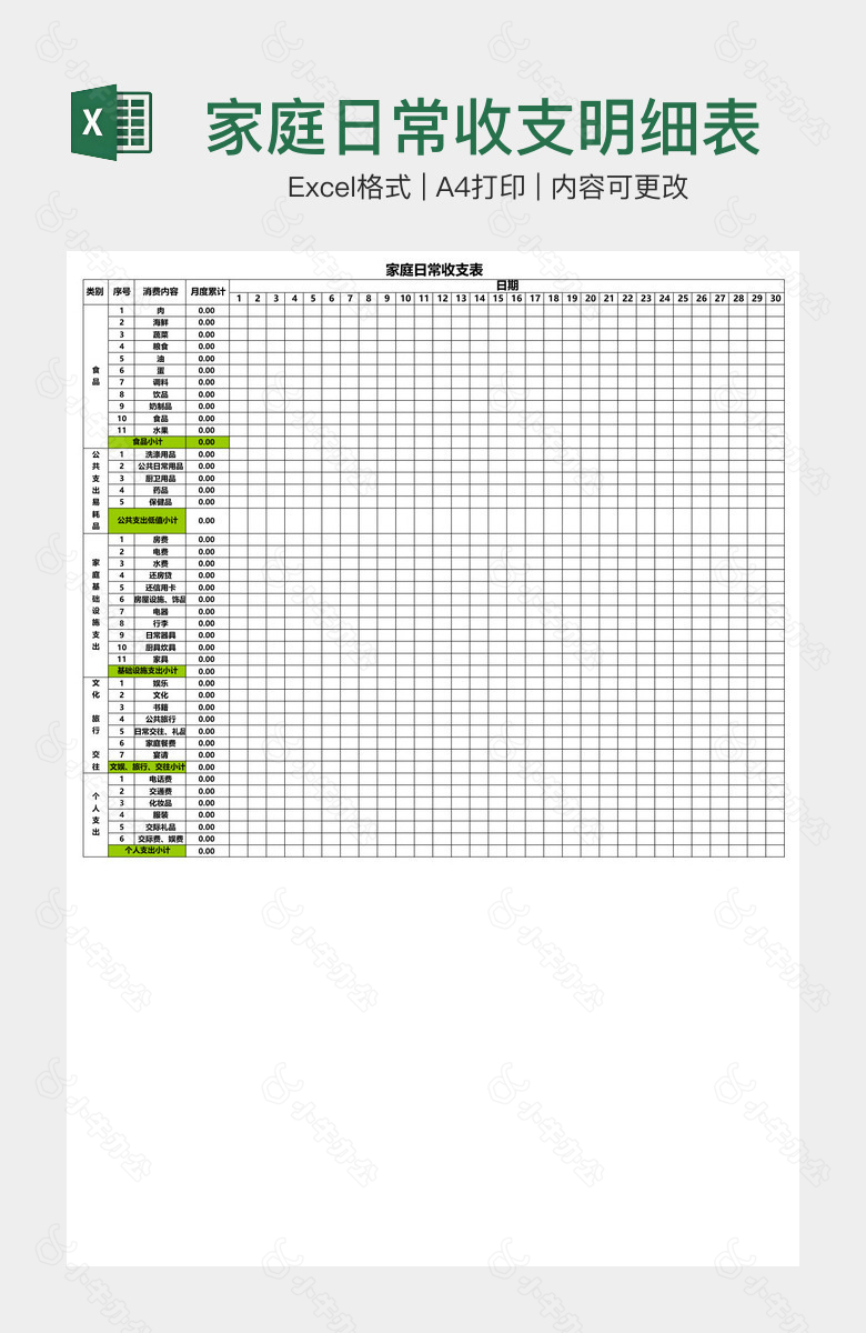 家庭日常收支明细表