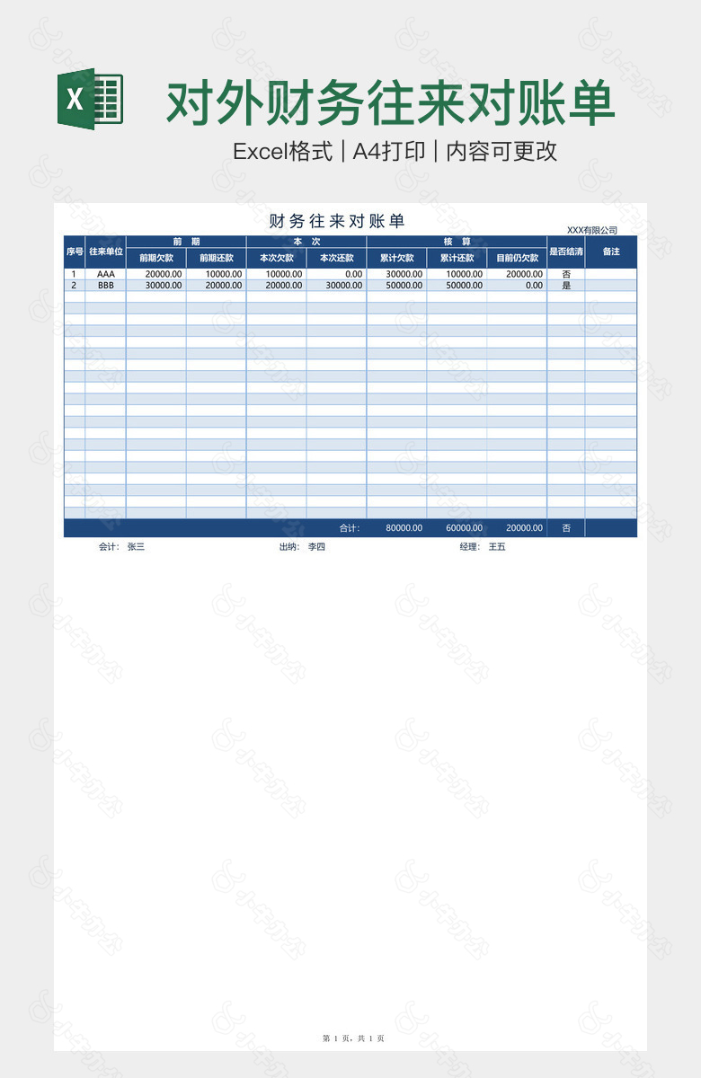 对外财务往来对账单