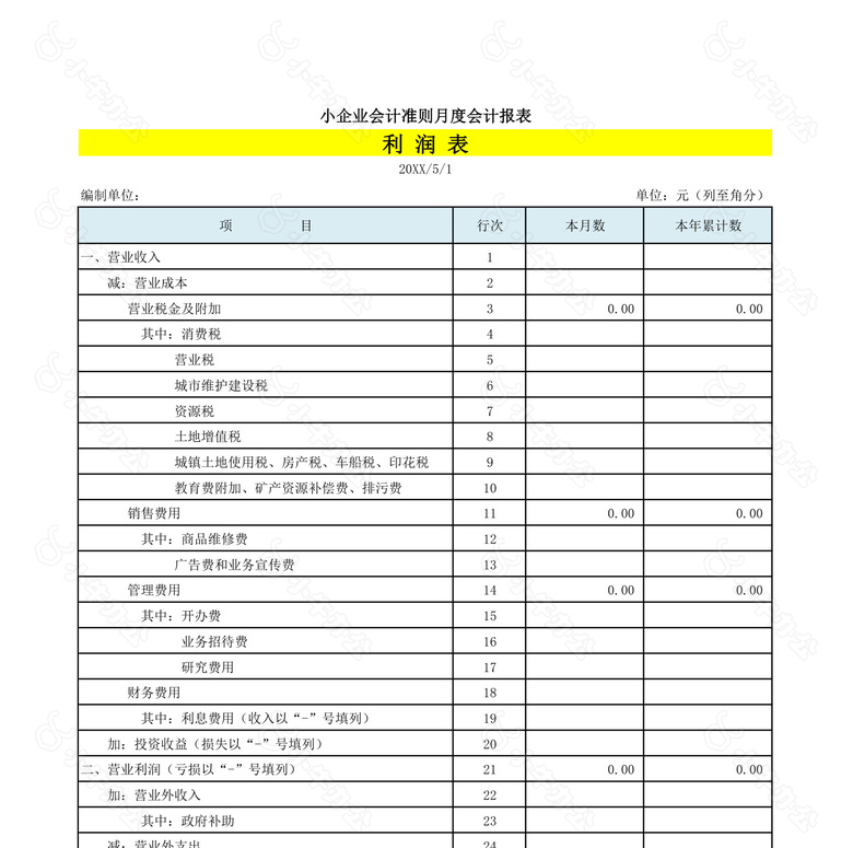 小企业会计准则月度会计报表no.2