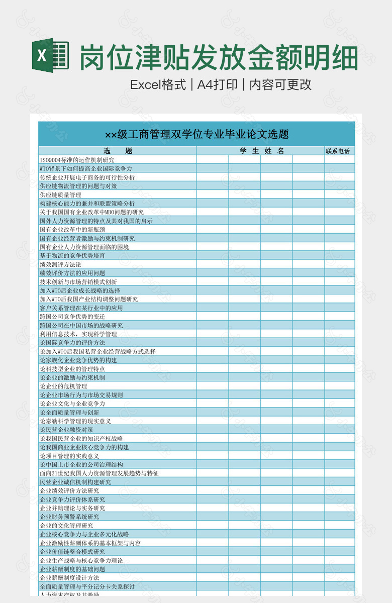 岗位津贴发放金额明细表