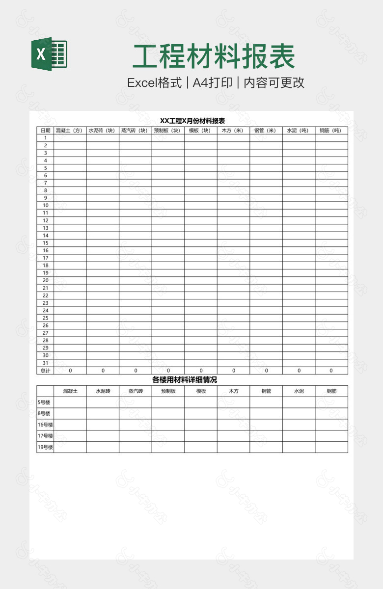 工程材料报表