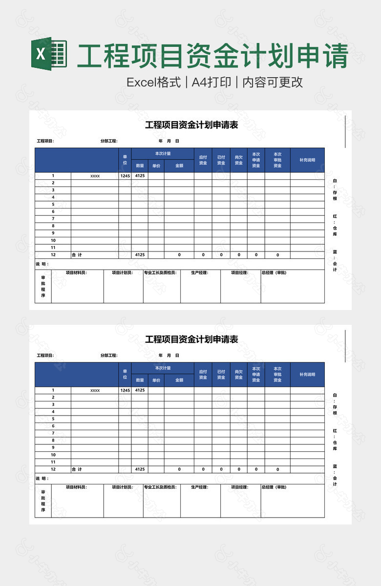 工程项目资金计划申请表