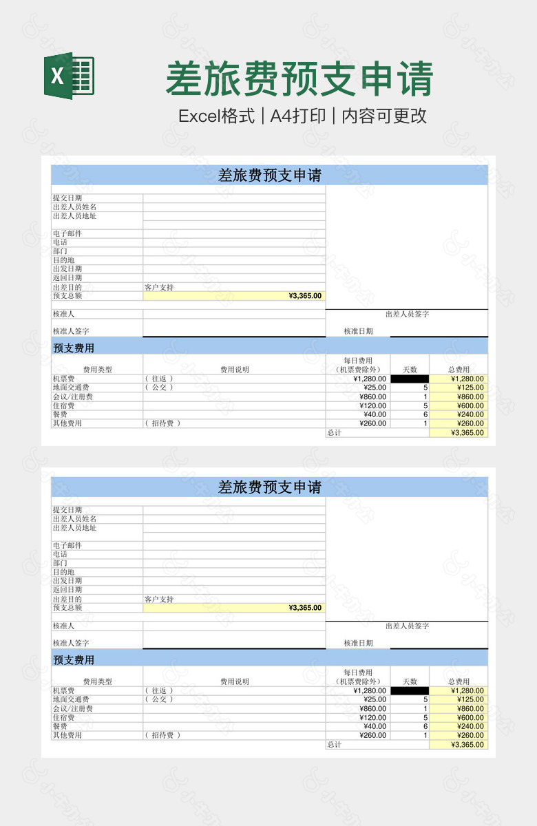 差旅费预支申请