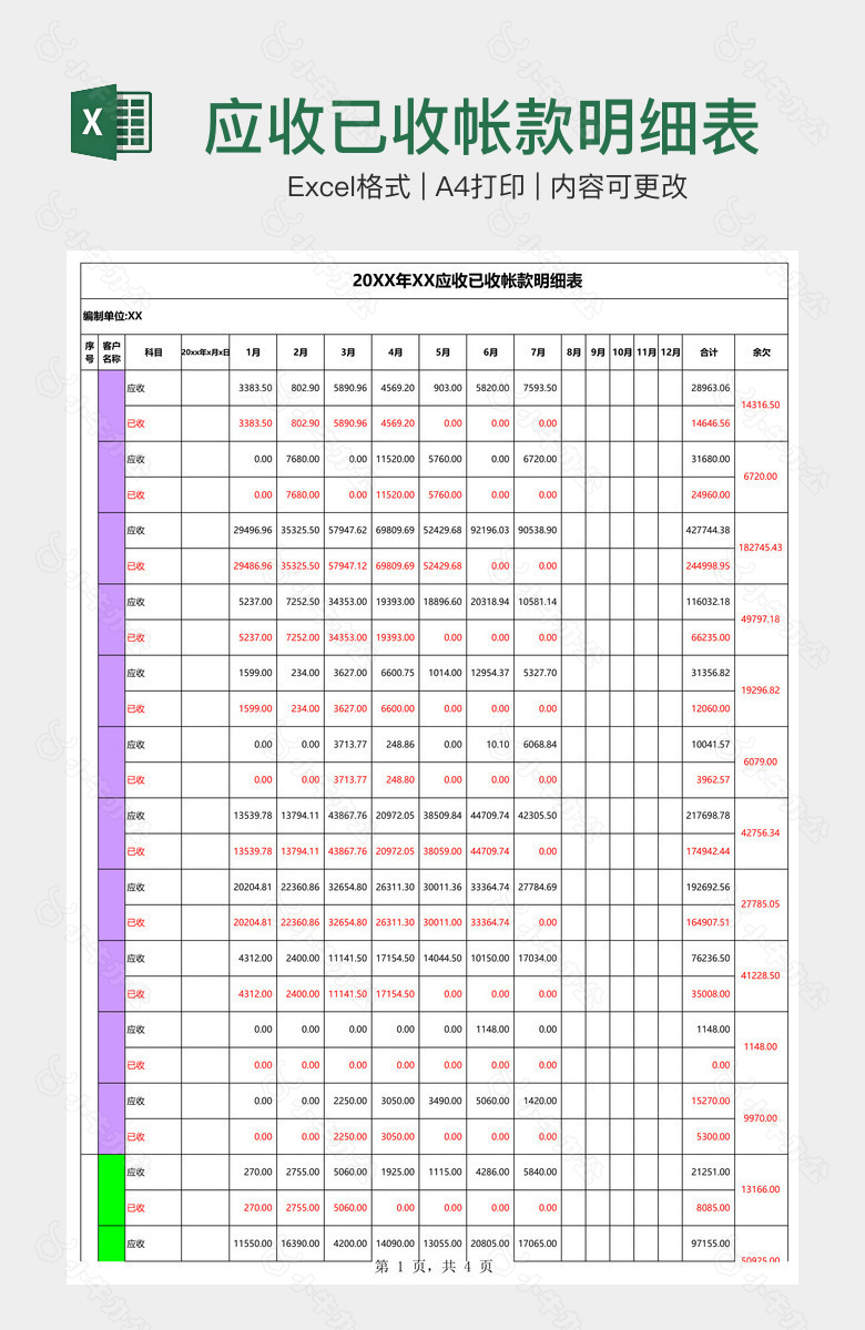 应收已收帐款明细表