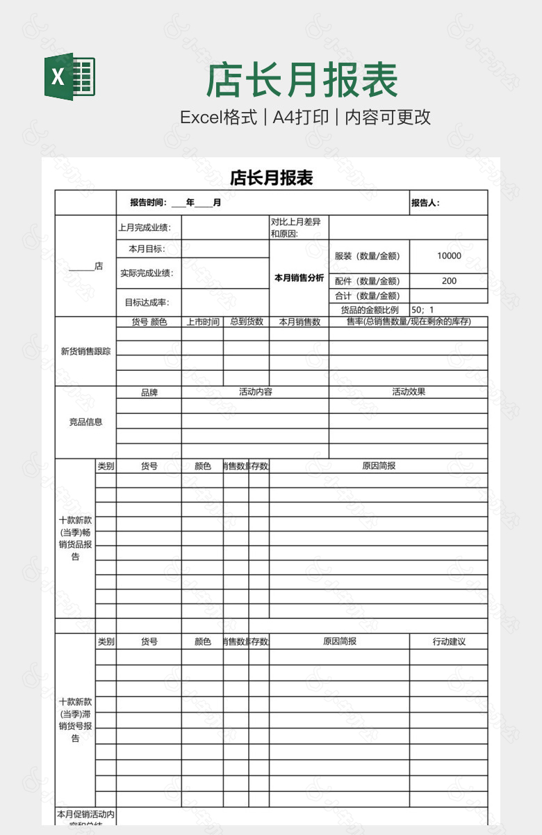 店长月报表