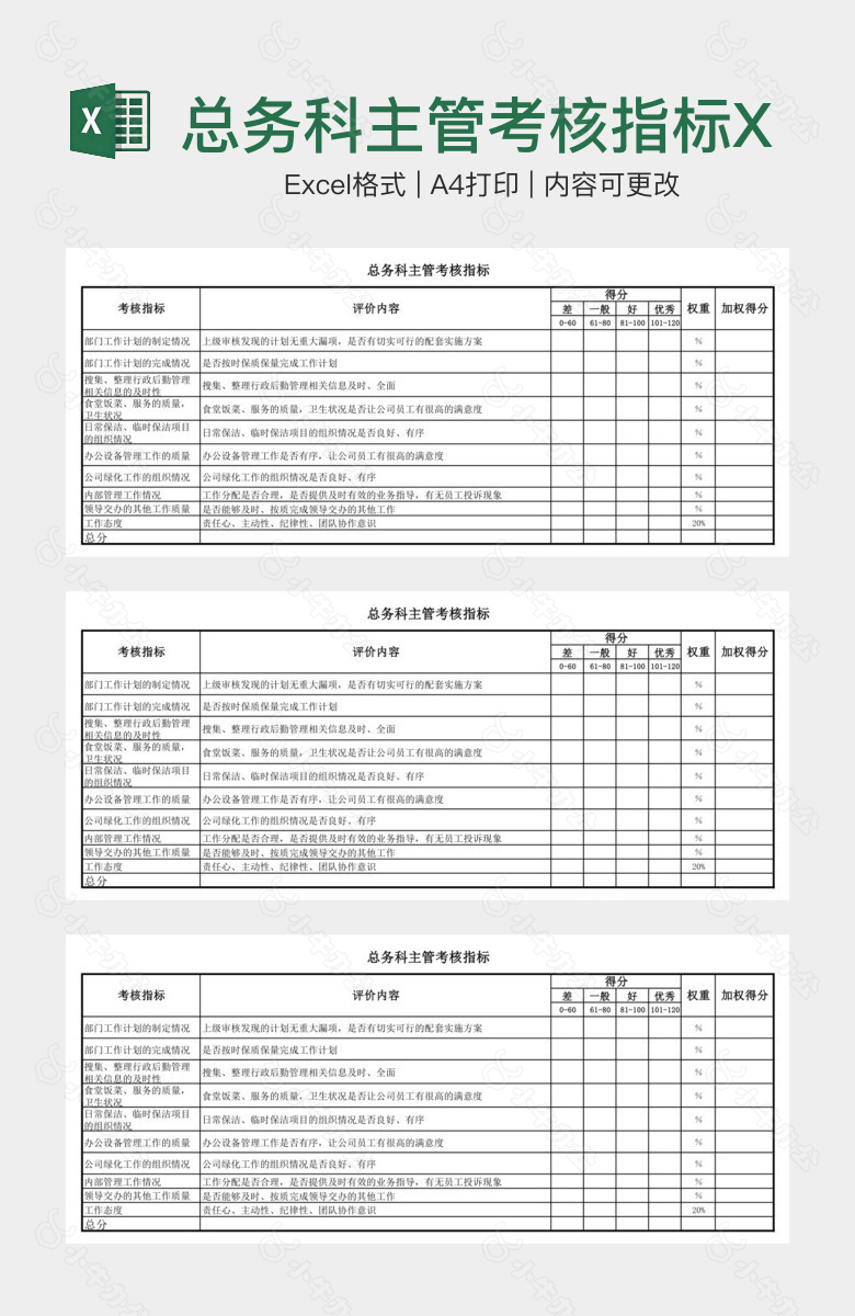 总务科主管考核指标XLS