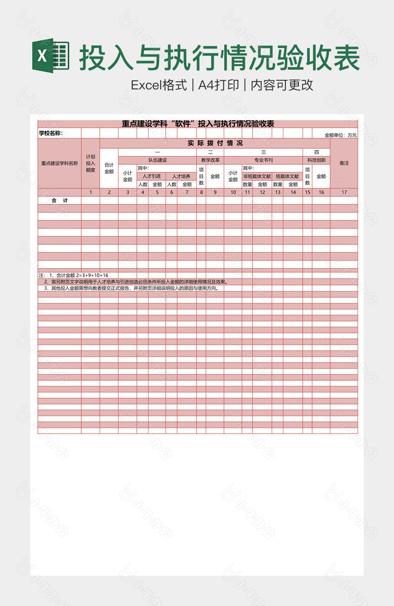 投入与执行情况验收表