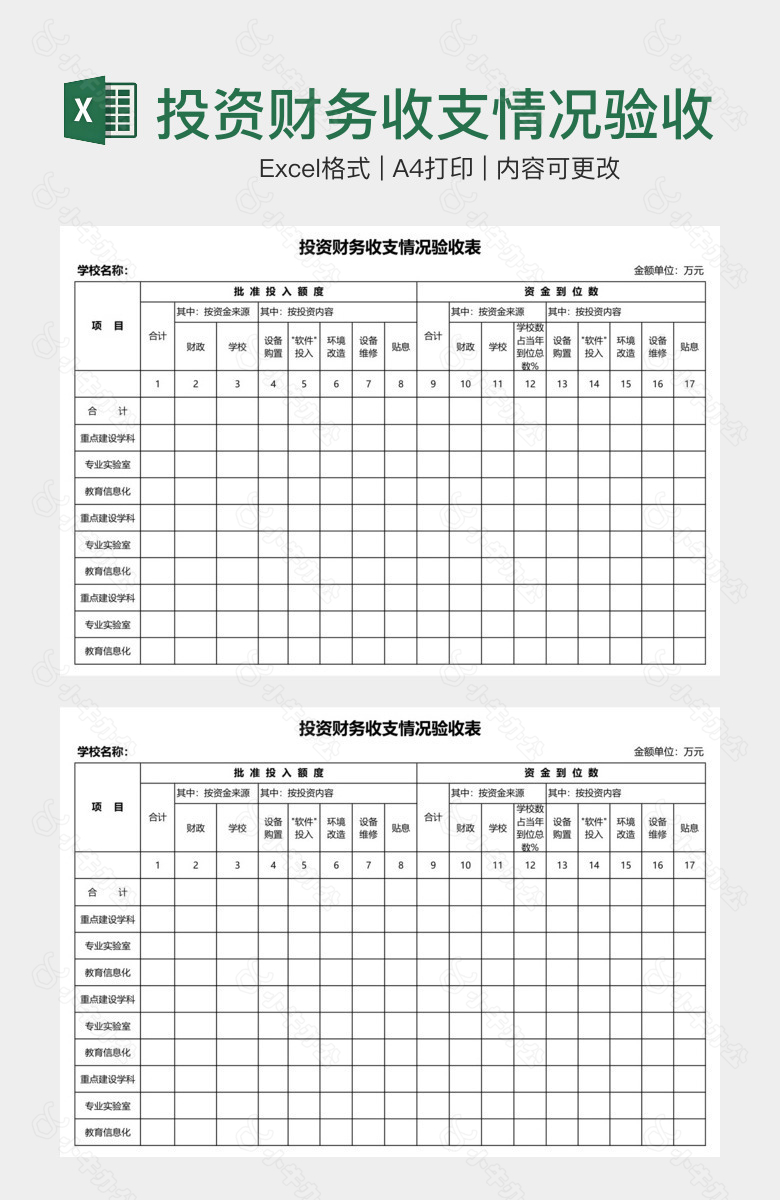 投资财务收支情况验收表