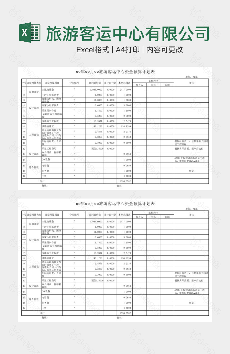 旅游客运中心有限公司资金预算计划表