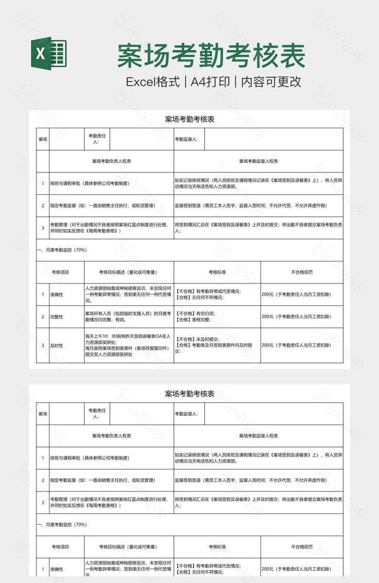 案场考勤考核表