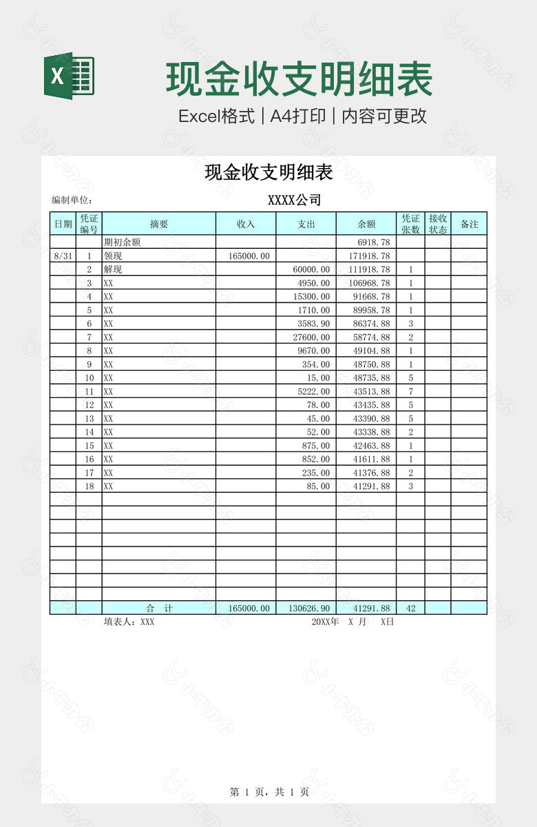 现金收支明细表