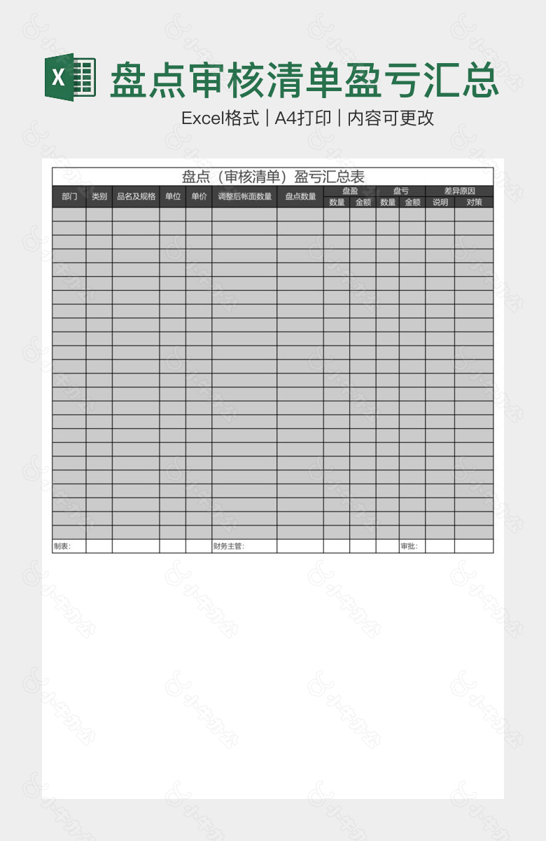 盘点审核清单盈亏汇总表