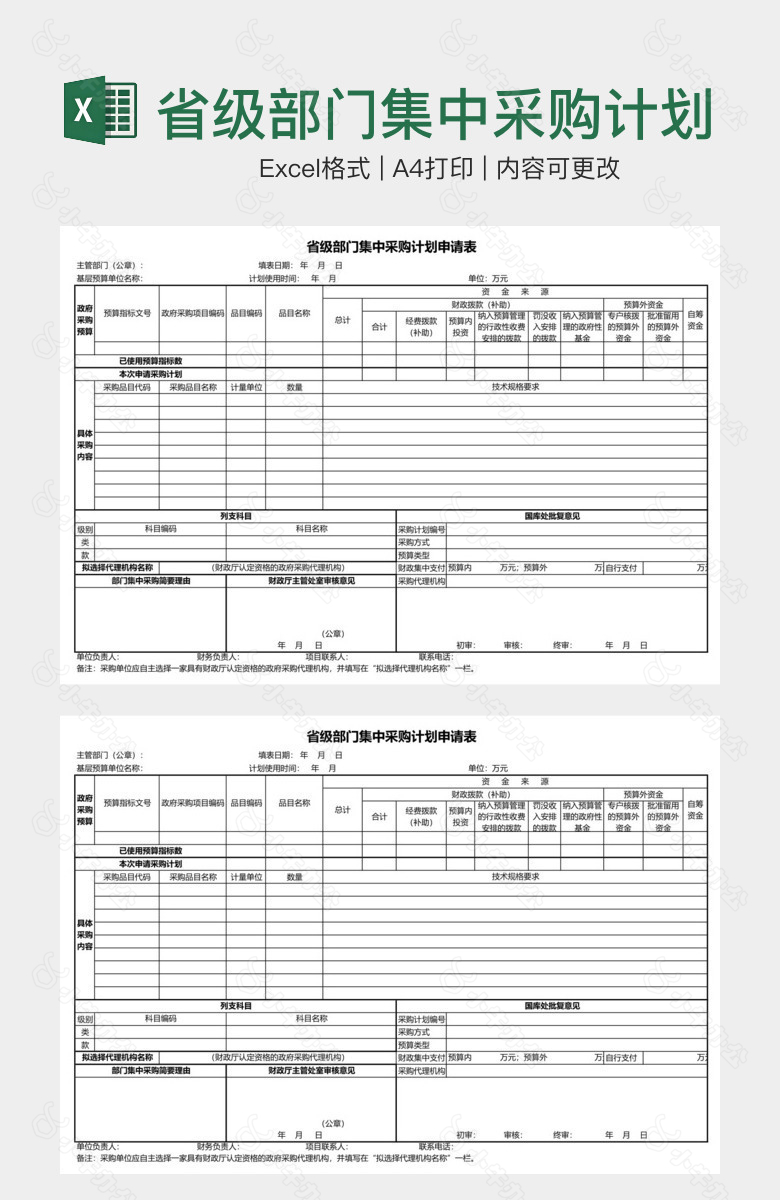 省级部门集中采购计划申请表