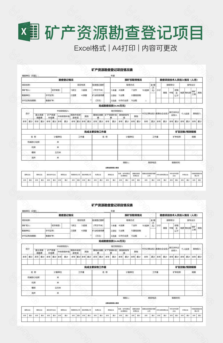 矿产资源勘查登记项目情况表