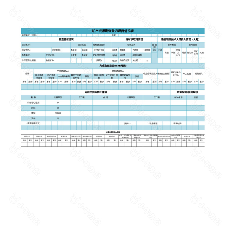 矿产资源勘查登记项目情况表no.2