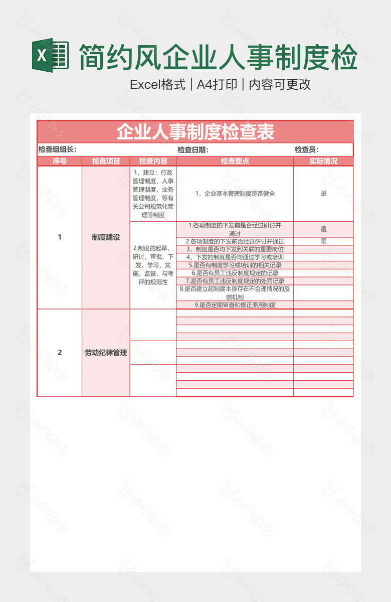 简约风企业人事制度检查表