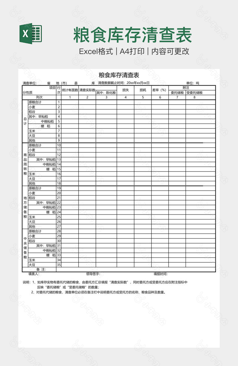 粮食库存清查表