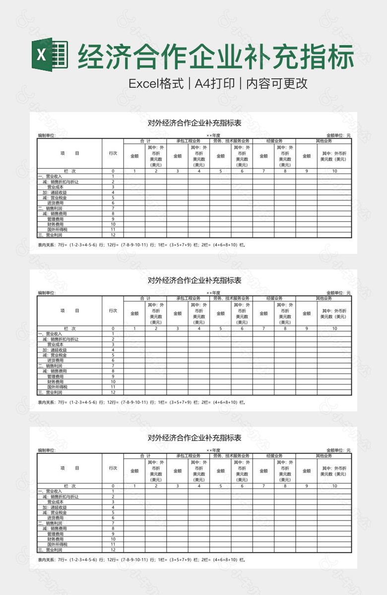 经济合作企业补充指标表