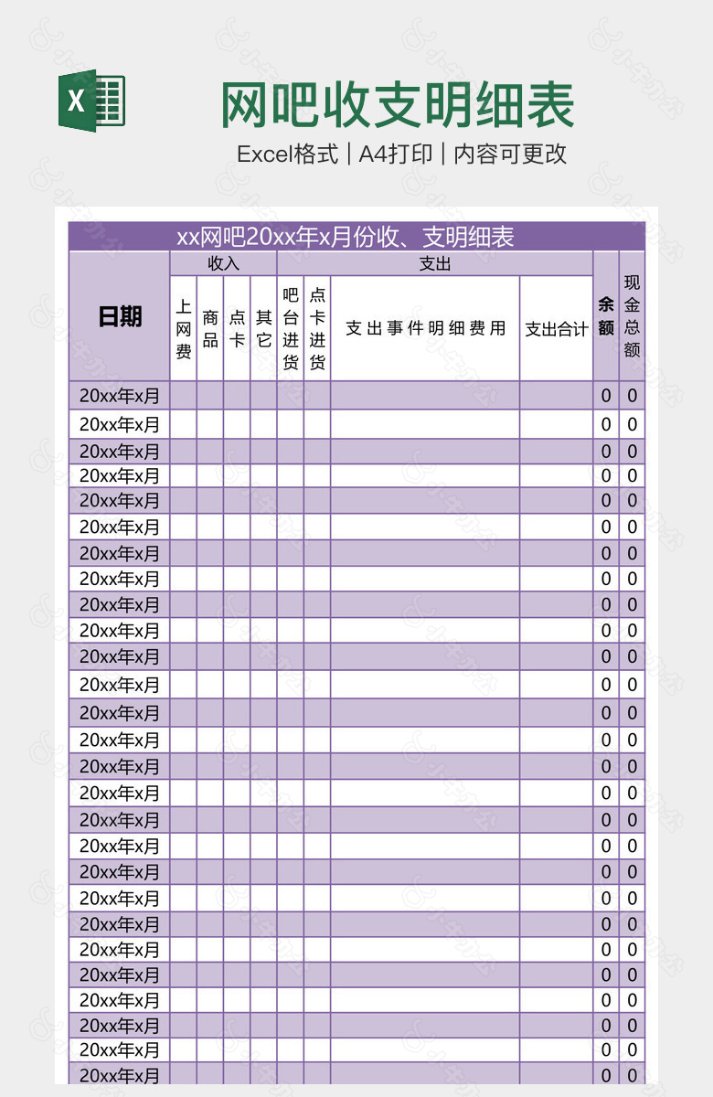 网吧收支明细表