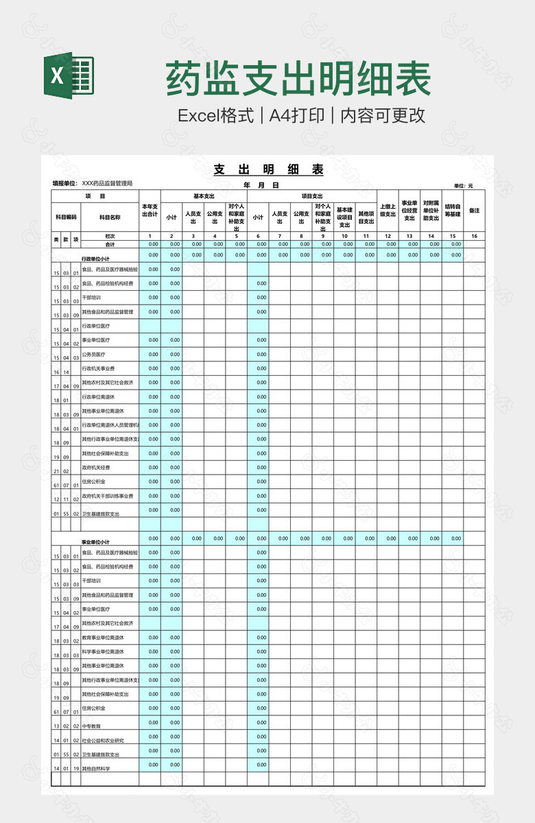 药监支出明细表