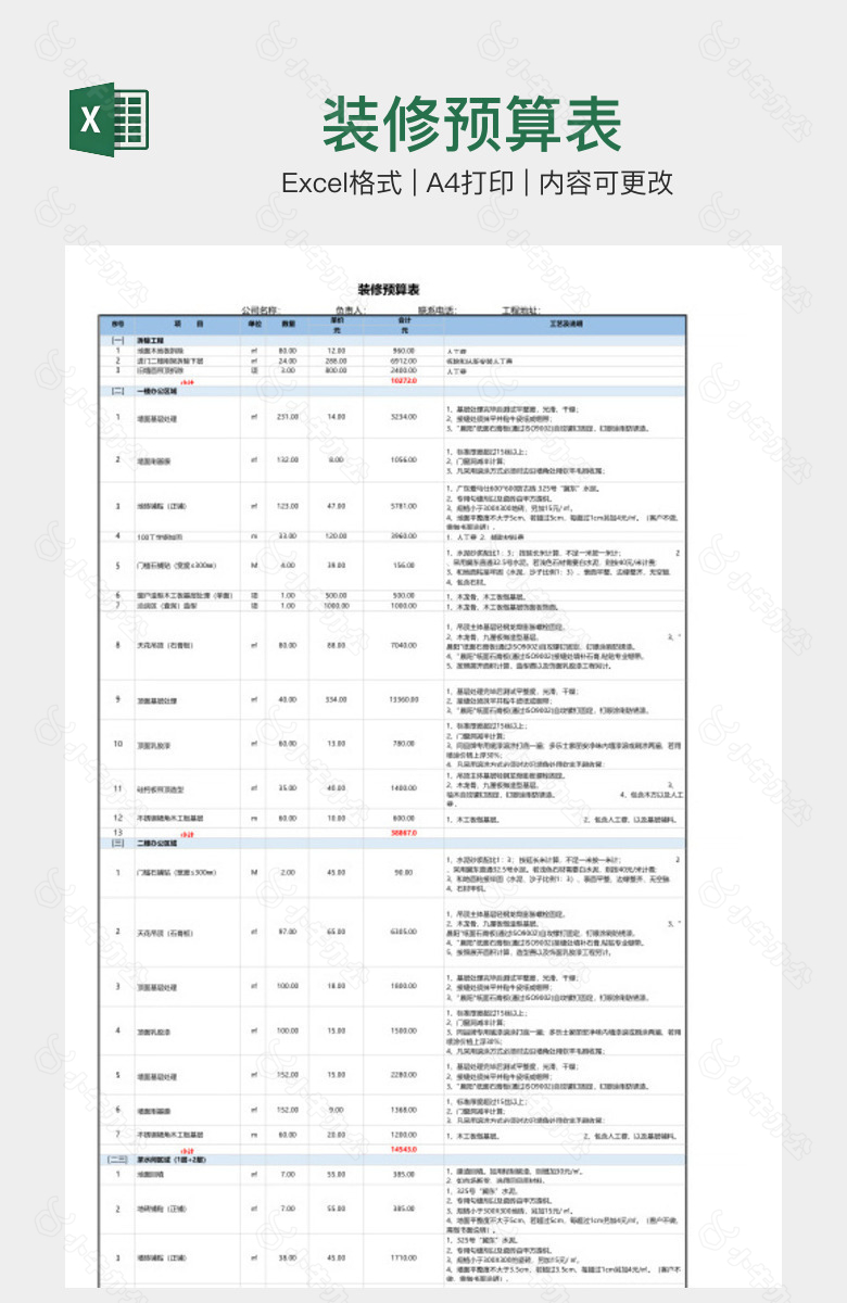 装修预算表