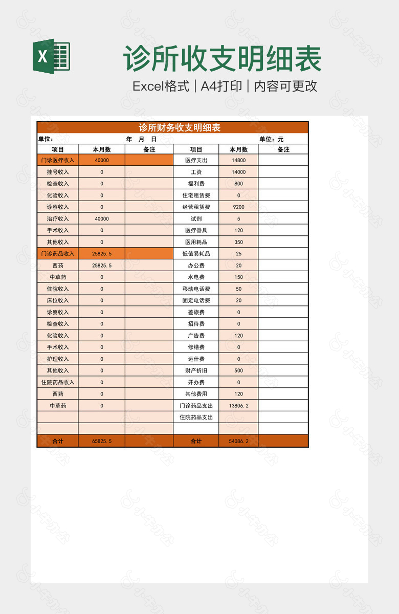 诊所收支明细表