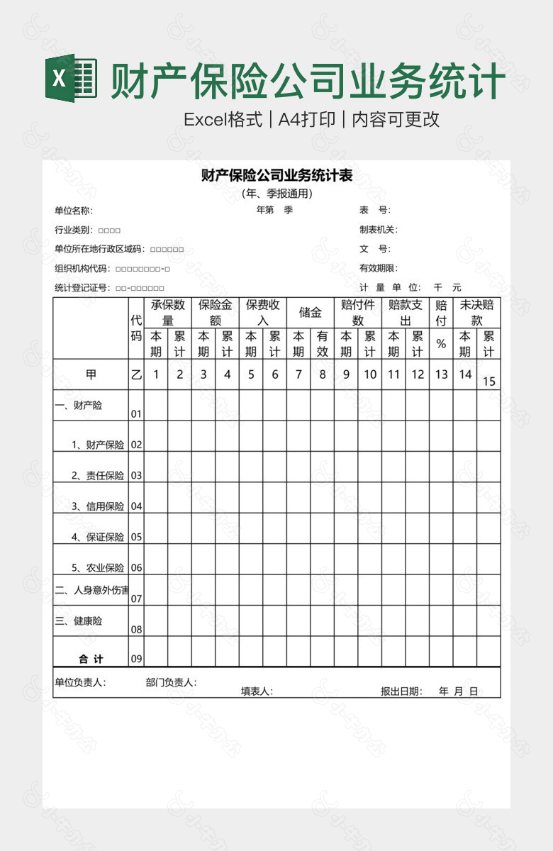 财产保险公司业务统计表