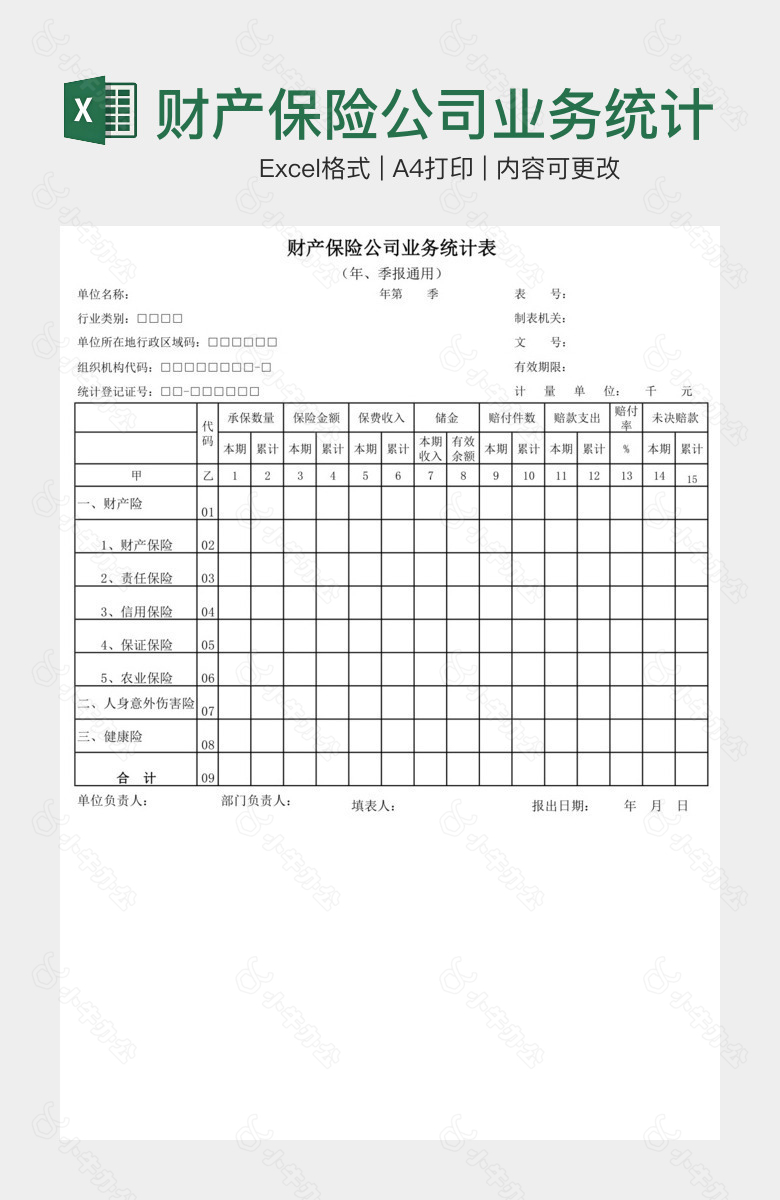 财产保险公司业务统计表自动