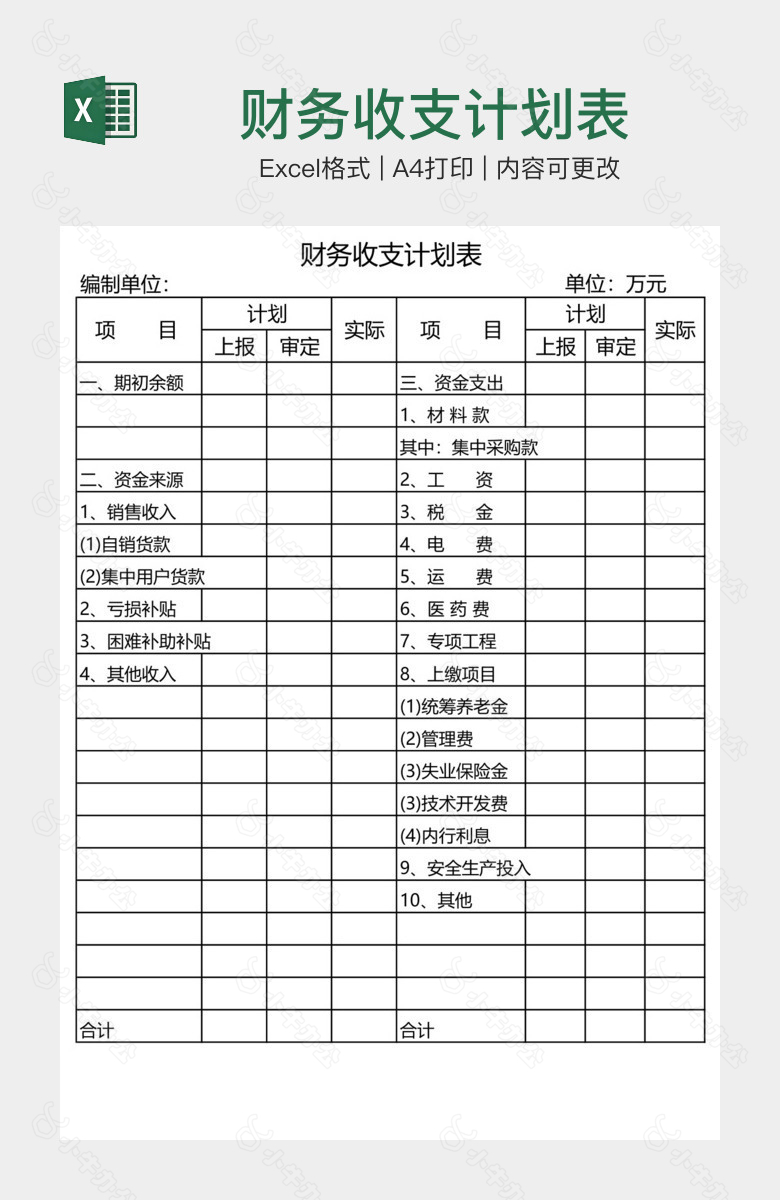 财务收支计划表