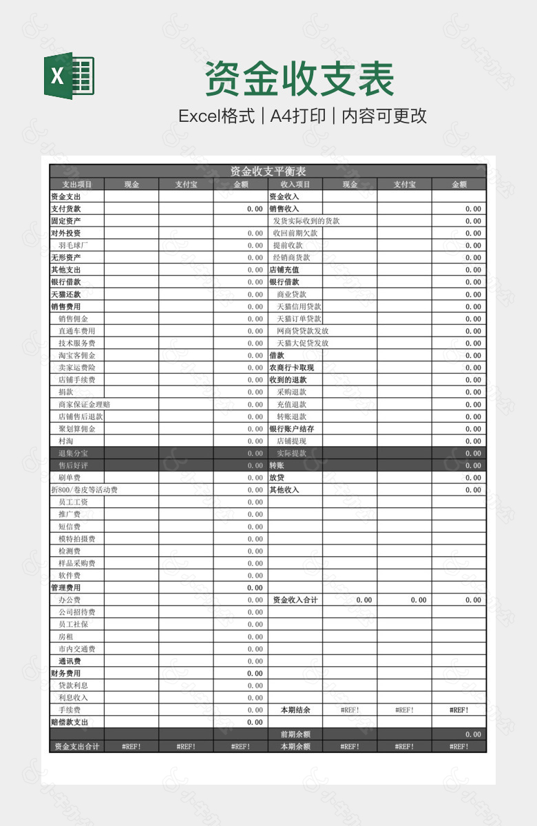 资金收支表